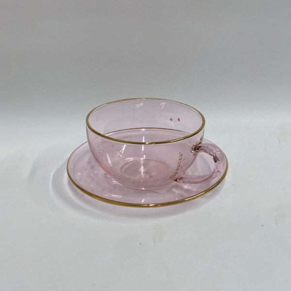 Pink Glass Tea Cup Set