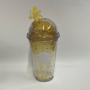 Yellow Glitter Domed Tumbler with Topper