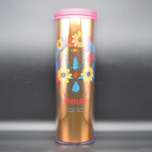 Mexico Gold Dia de Los Muertos Tumbler (Pink Lid)