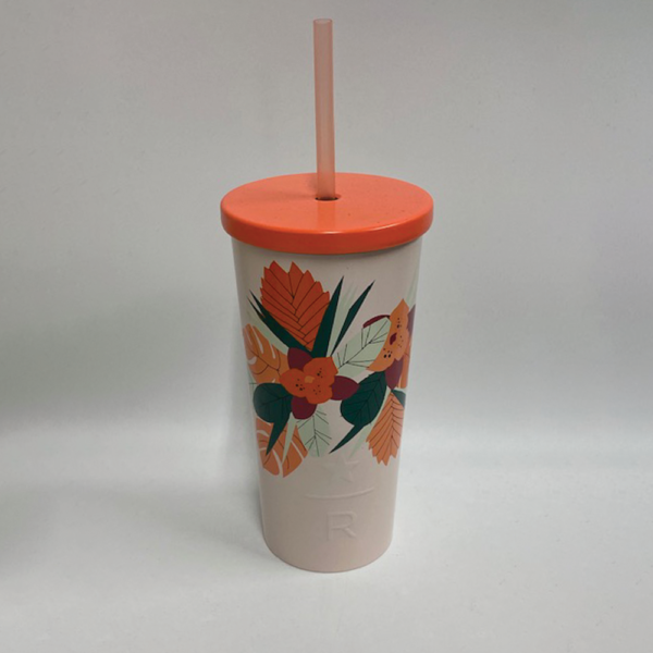 Orange Floral Stainless Tumbler